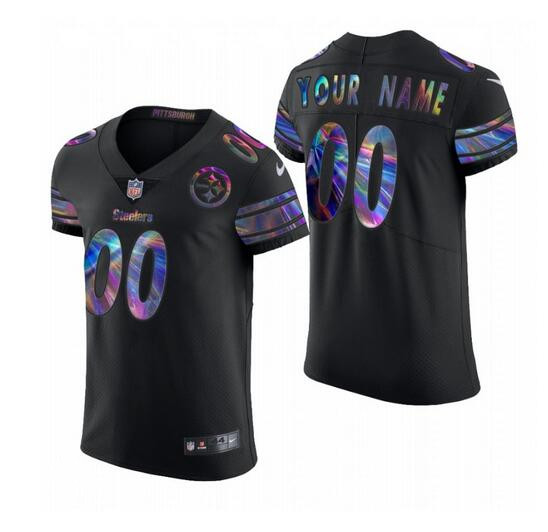 Men's Pittsburgh Steelers Customized Black Golden Edition Holographic Vapor Elite Stitched Jersey Men's Pittsburgh Steelers Customized Black Golden Edition Holographic Vapor Elite Stitched Jersey
